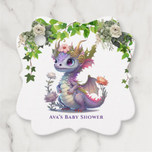 Étiquettes Cadeau Princesse Dragon Florals Fille Baby shower Merci