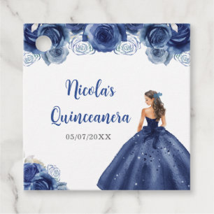 Étiquettes Cadeau Princesse Florale en robe bleu marine Quinceanera