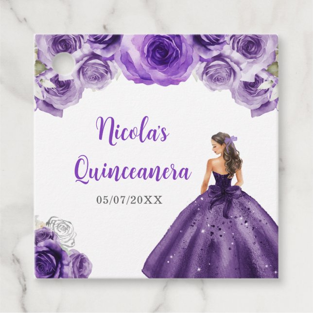 Étiquettes Cadeau Princesse Florale en Robe violette foncée Quincean (Devant)