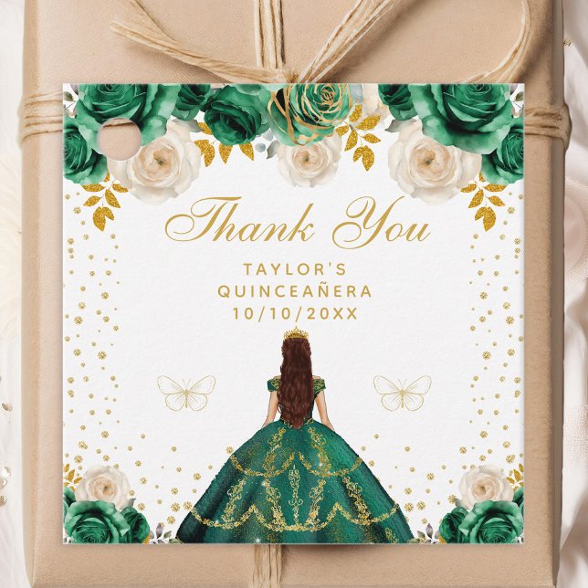 Étiquettes Cadeau Princesse Florale Verte Quinceañera (Créateur téléchargé)