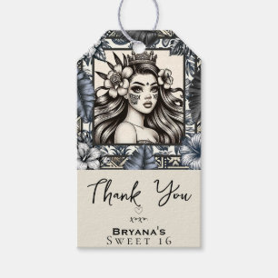 Étiquettes-cadeau Princesse Polynésienne Fleurie Bleu Anniversaire T