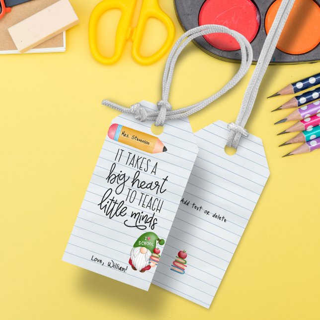 Étiquettes-cadeau Professeur Appréciation Gnome Avec Livres (Créateur téléchargé)