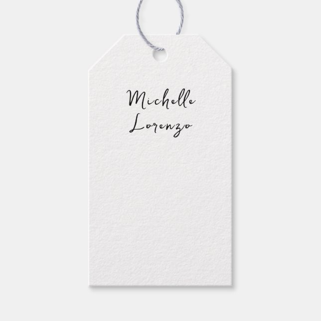 Étiquettes-cadeau Professionnel Moderne Simple Nom Uni Noir Blanc (Devant)
