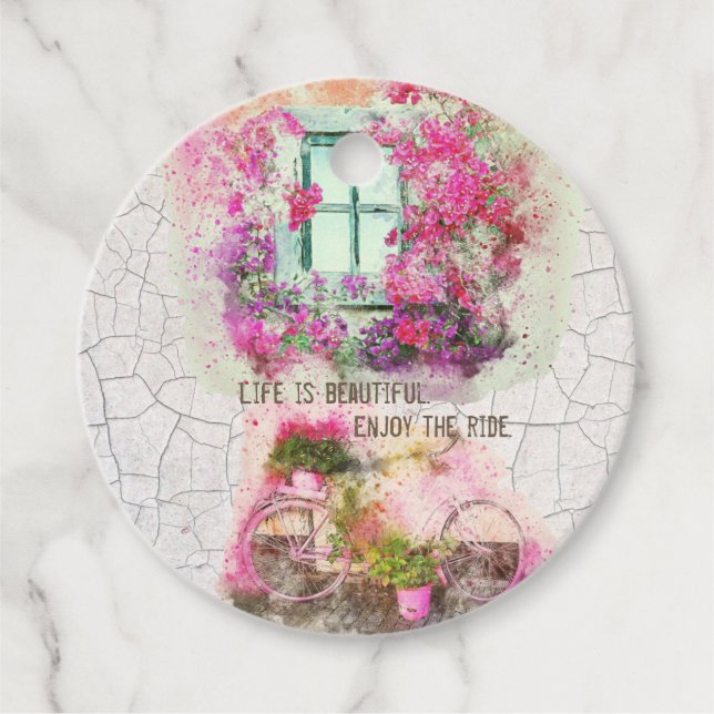 Étiquettes Cadeau Profitez De La Promenade | Vélo Aquarelle Avec Fle (Devant)