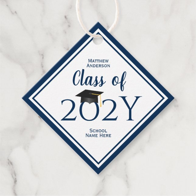 Étiquettes Cadeau Promotion 2023 Simple Élégant Bleu Marine Remise d (Devant)