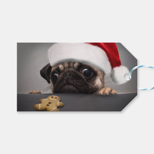 Étiquettes-cadeau Pug de Christmas (Devant (Horizontal))