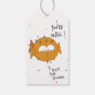 Étiquettes-cadeau Pun de fou poisson-globe mignon “T’es génial”