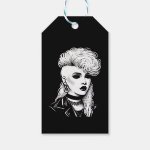 Étiquettes-cadeau Punk Rock Girl avec Side Shave Haircut Retro