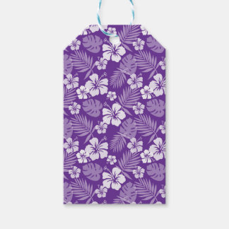 ÉTIQUETTES-CADEAU PURPLE AVEC FLEURS HIBISQUES BLANCHES TROPICALES