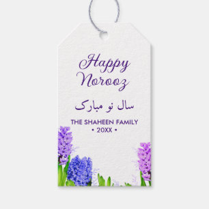 Étiquettes-cadeau Purple Blue Rose Joyeux Norooz Hyacinth Flowers