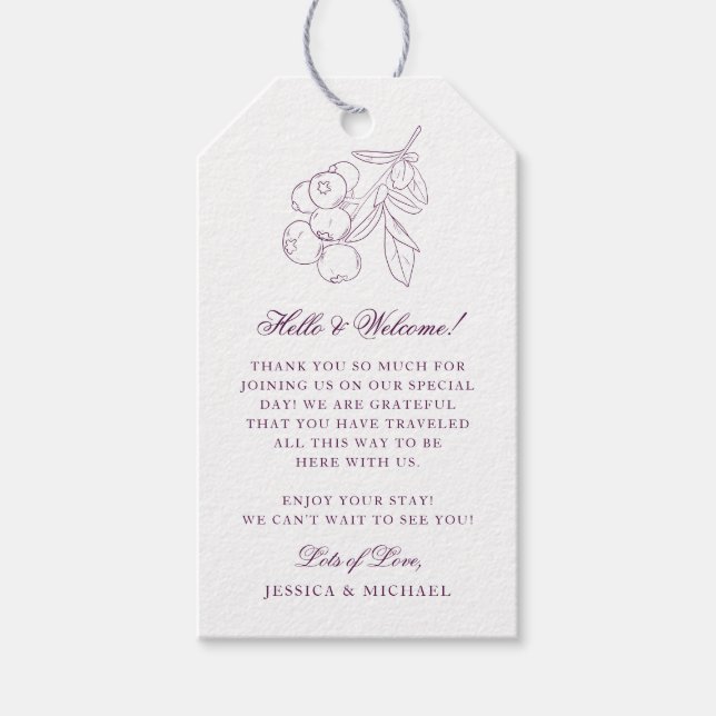 Étiquettes-cadeau Purple Botanical Outline Mariage élégant Bienvenue (Devant)