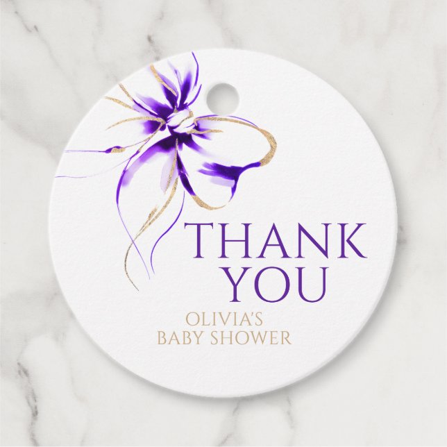 Étiquettes Cadeau Purple Bow Thank You Baby Shower (Devant)
