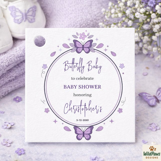 Étiquettes Cadeau Purple Butterfly Baby Girl Baby Shower  (Purple Butterfly Baby Girl Baby Shower Favor tags)