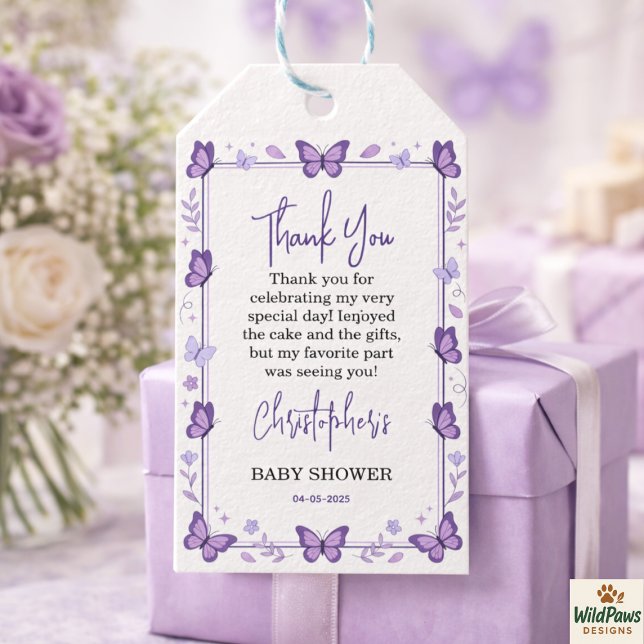 Étiquettes-cadeau Purple Butterfly Baby Girl Baby Shower (Purple Butterfly Baby Girl Baby Shower Gift Tags
)