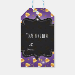Étiquettes-cadeau Purple Candy Corn & Gold Dots Fantaisie Halloween