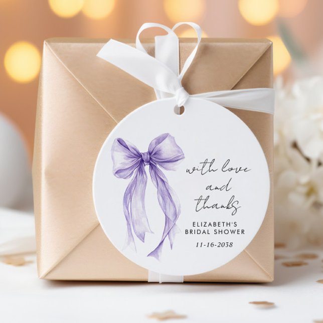 Étiquettes Cadeau Purple Coquette Bow Bridal Shower Thank You (Purple Coquette Bow Bridal Shower Thank You Favor Tags)