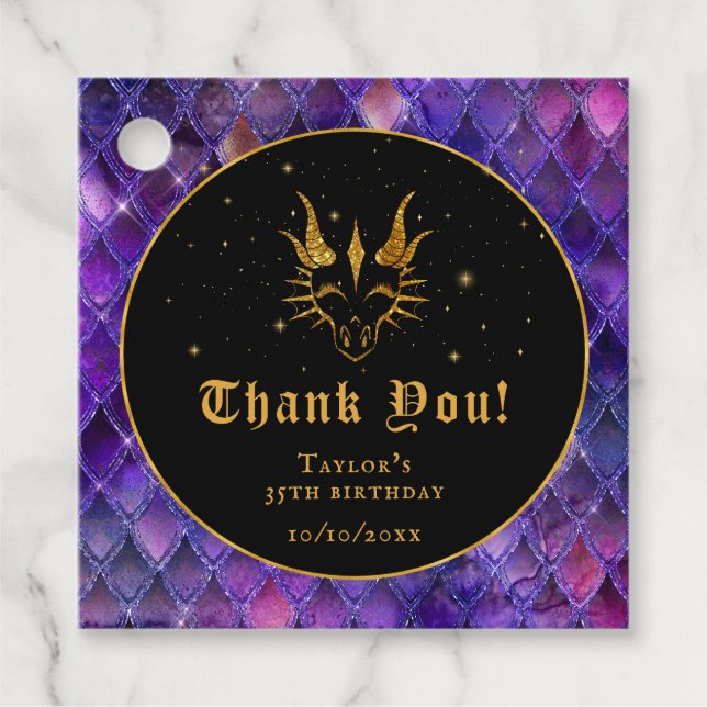 Étiquettes Cadeau Purple Dragon Scales Or Anniversaire Merci (Devant)