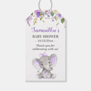 Étiquettes-cadeau Purple Elephant Baby Girl Douche Sprinkle Favorise