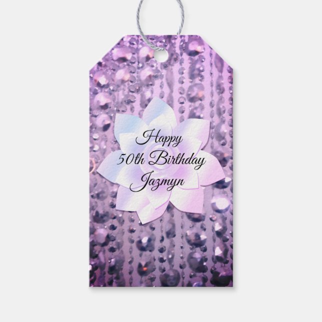 Étiquettes-cadeau Purple et rose Elegant perlé (Devant)