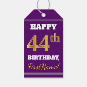Étiquettes-cadeau Purple, Faux Gold 44e anniversaire + Nom personnal