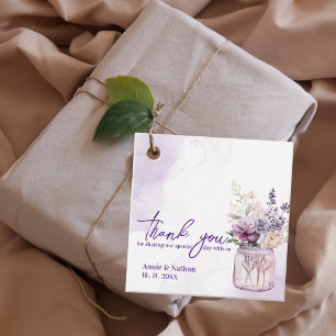 Étiquettes Cadeau Purple Floral Chic Merci Message Mariage