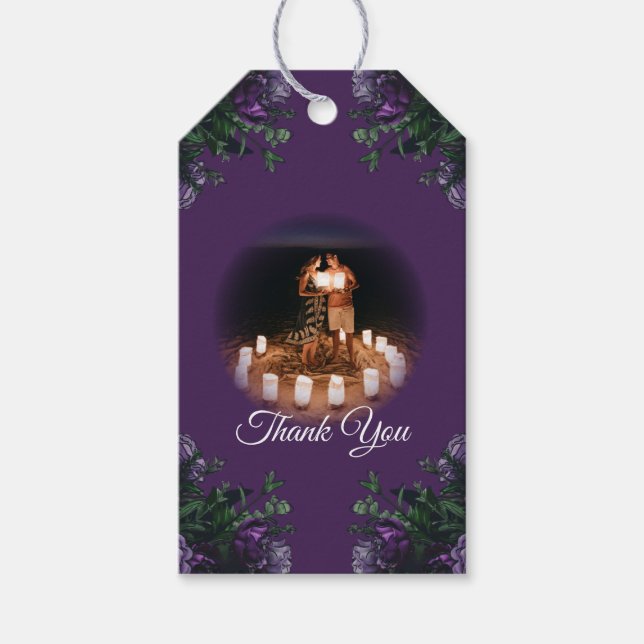 Étiquettes-cadeau Purple Floral Élégant Mariage gothique (Devant)