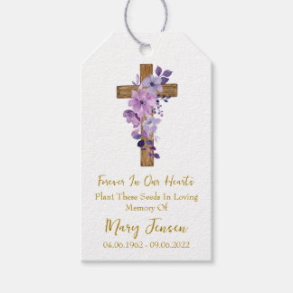 Étiquettes-cadeau Purple flower Cross Memorial Funeral Seed Packet