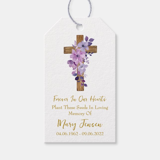 Étiquettes-cadeau Purple flower Cross Memorial Funeral Seed Packet  (Devant)