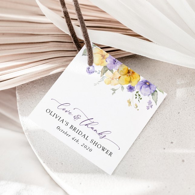 Étiquettes Cadeau Purple Flowers, Yellow Flowers, Bridal Shower (Créateur téléchargé)