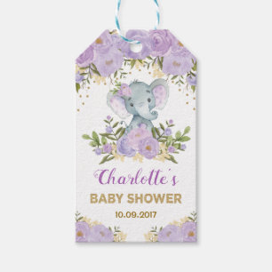 Étiquettes-cadeau Purple Gold Floral Elephant Baby shower Faveurs