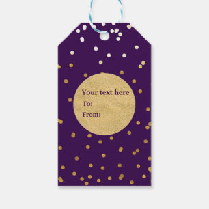 Étiquettes-cadeau Purple & Gold Shiny Confetti Dots Chic Moderne