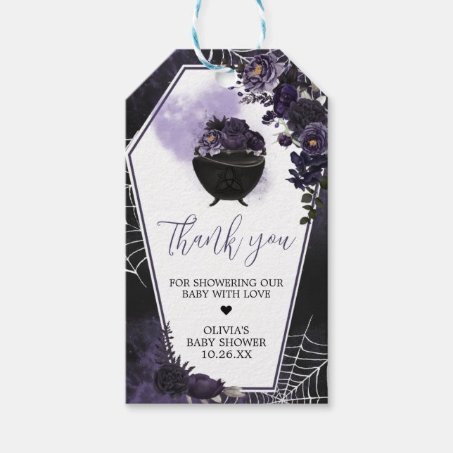 Étiquettes-cadeau Purple gothique Floral Baby shower Favoriser les é (Devant)