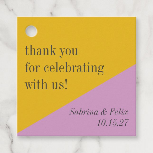 Étiquettes Cadeau Purple Jaune moderne Merci de mariage personnalisé (Devant)