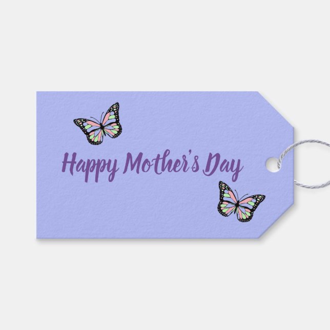 Étiquettes-cadeau Purple Joyeuse Fête des Mères avec papillons (Devant (Horizontal))