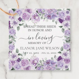 Étiquettes Cadeau Purple Lilac Floral Mémorial Funeral semence Packe