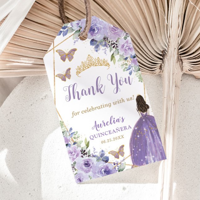 Étiquettes-cadeau Purple Lilac Floral Princess Butterfly Quinceañera (Créateur téléchargé)