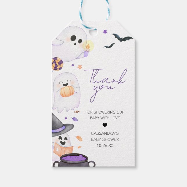 Étiquettes-cadeau Purple Little Boo Halloween Baby shower Favoriser  (Devant)