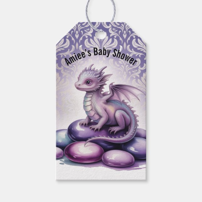 Étiquettes-cadeau Purple Magical Dragon Baby Shower Thank You (Devant)