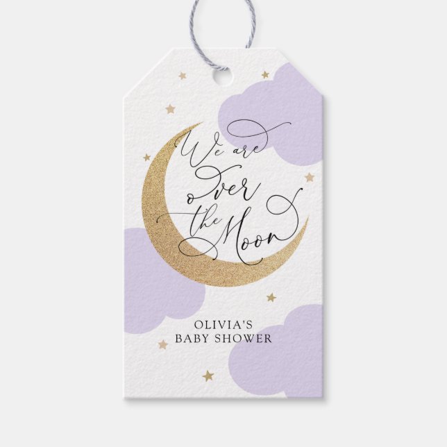 Étiquettes-cadeau Purple Over the Moon Baby Shower (Devant)