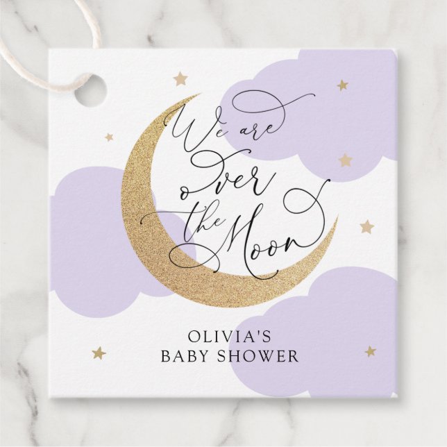Étiquettes Cadeau Purple Over the Moon Baby Shower (Devant)
