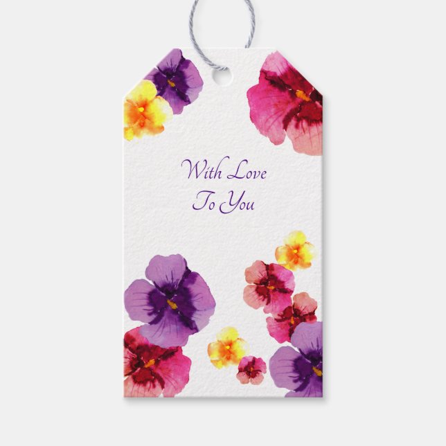 Étiquettes-cadeau Purple Pansies Hand-Illustrated Spring Floral (Devant)