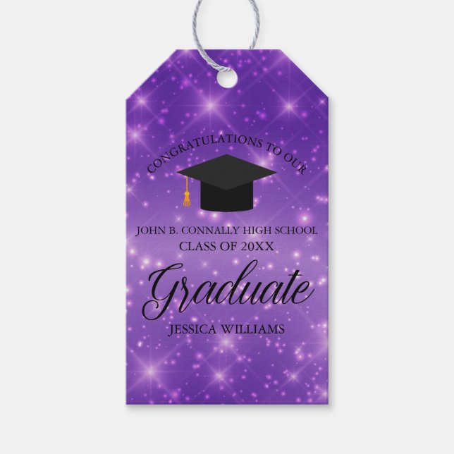Étiquettes-cadeau Purple Sparkle Graduate Custom Graduate Party (Devant)