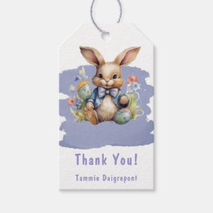Étiquettes-cadeau Purple Tan Bunny Baby shower de Pâques Merci