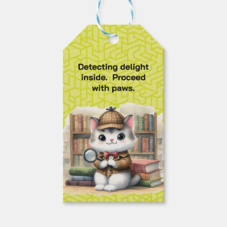 Étiquettes-cadeau Purrlock Holmes Kitten dans la bibliothèque