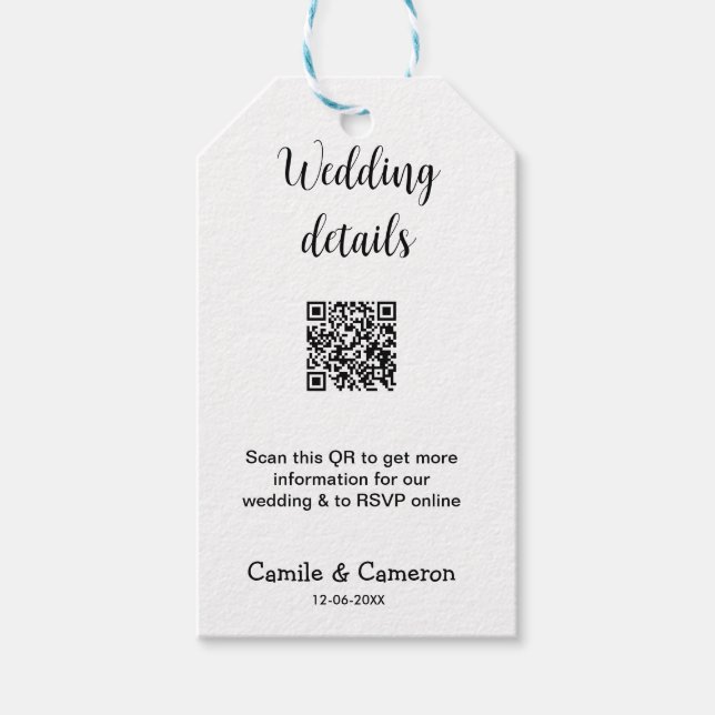 Étiquettes-cadeau QR MARIAGE WEBSITE ajouter la date de photoname no (Devant)
