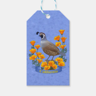 Étiquettes-cadeau Quail d'oiseaux de Californie et coquelicot doré