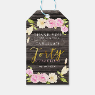 Étiquettes-cadeau Quarante et fabuleux Rustic Floral Anniversaire Fa