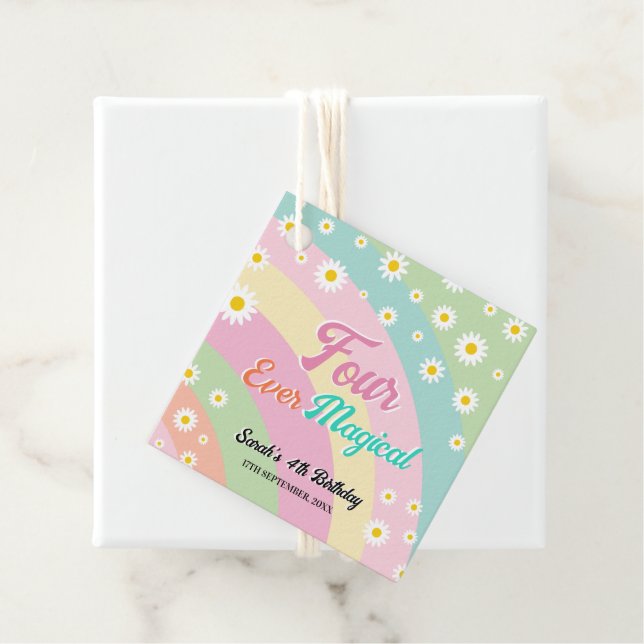 Étiquettes Cadeau Quatre Unicorne Magique Jamais Quatrième anniversa (En situation)