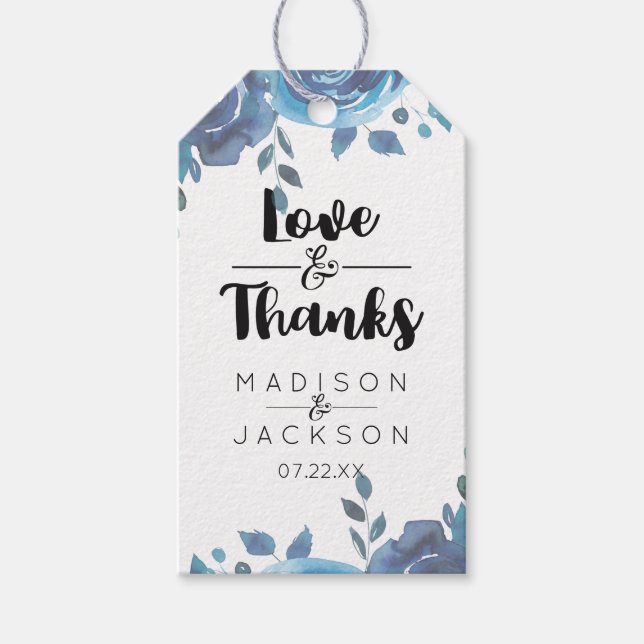 Étiquettes-cadeau Quelque chose d'aquarelle bleu Mariage Amour & Mer (Devant)