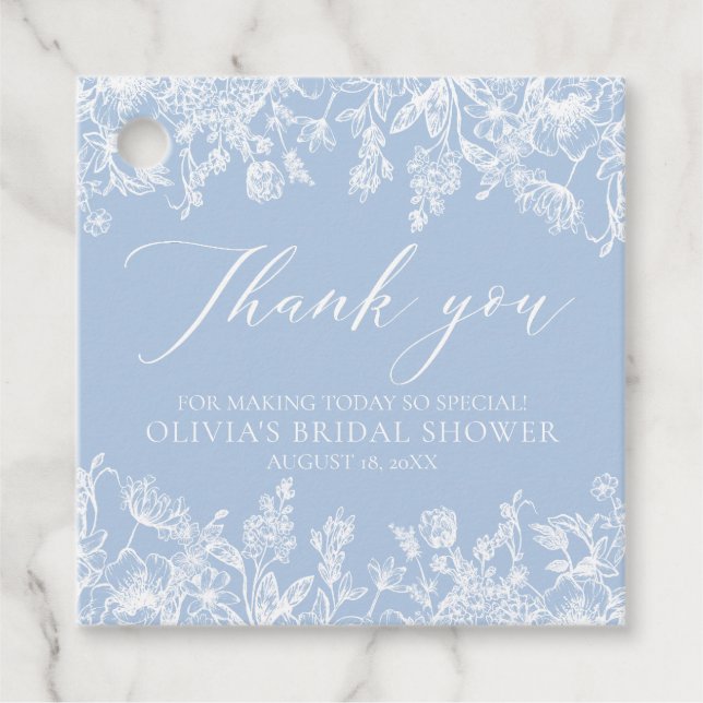 Étiquettes Cadeau Quelque Chose de Bleu Élégant Réception de Mariage (Devant)